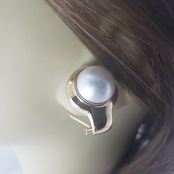 Vintage 14 Karat Yellow Gold and Mabe Pearl Earrings #11748 - Picture 7 of 7